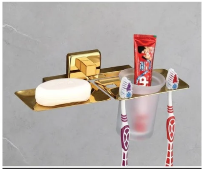 Soap Dish With Tumbler Holder gold